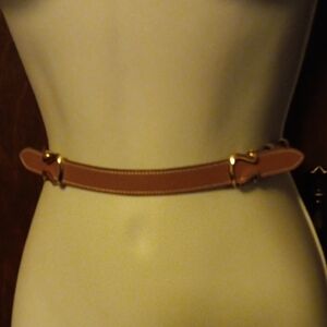 Hermes Cognac Leather Belt with Gold Horseshoe Accents